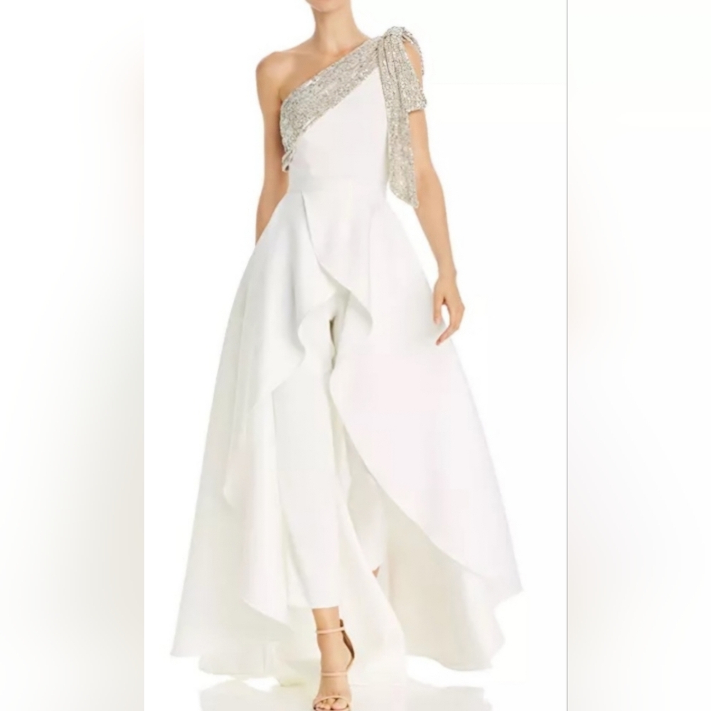 NWT Jay Godfrey Sequin One-Shoulder Jumpsuit with removable full skirt. size 10.